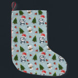 Penguin Santa Happy Merry Christmas tree pattern Small Christmas Stocking<br><div class="desc">Penguin Santa Happy Merry Christmas tree pattern</div>