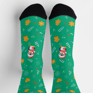 Penguin Santa Happy Merry Christmas tree pattern Socks