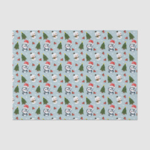 Penguin Santa Happy Merry Christmas tree pattern Tissue Paper