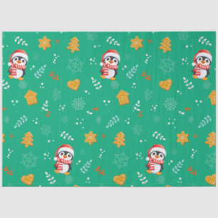Penguin Santa Happy Merry Christmas tree pattern Tissue Paper