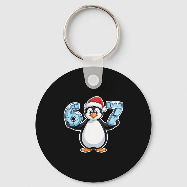 Penguin Santa Hat 67 Icy Numbers Christmas Birthda Key Ring (Front)