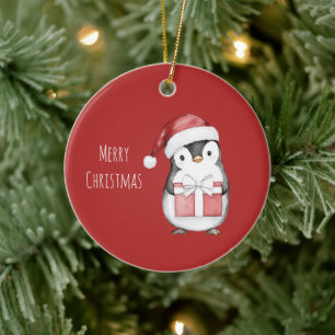 Penguin Santa Hat Christmas Ceramic Tree Decoration
