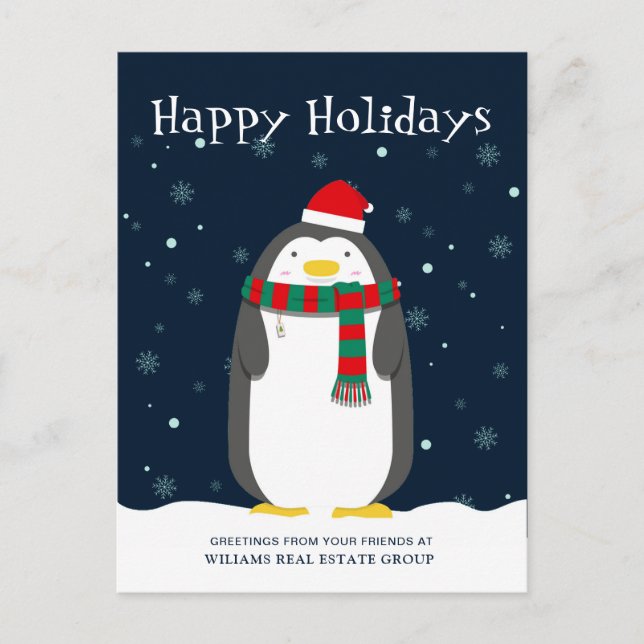 Penguin Santa Hat Christmas Corporate Greeting Postcard (Front)