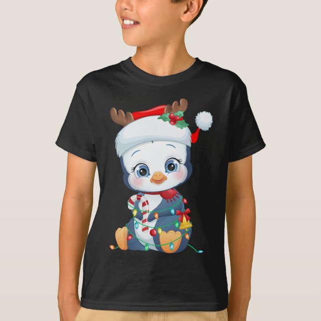 Penguin Santa Hat Christmas Penguin Lovers Pajama T-Shirt (Front)
