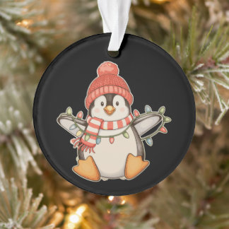 Penguin Santa Hat Christmas String Lights Xmas Ornament