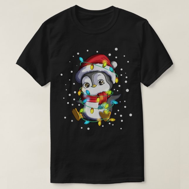Penguin Santa Hat Fairy Lights Christmas Lights  T-Shirt (Design Front)