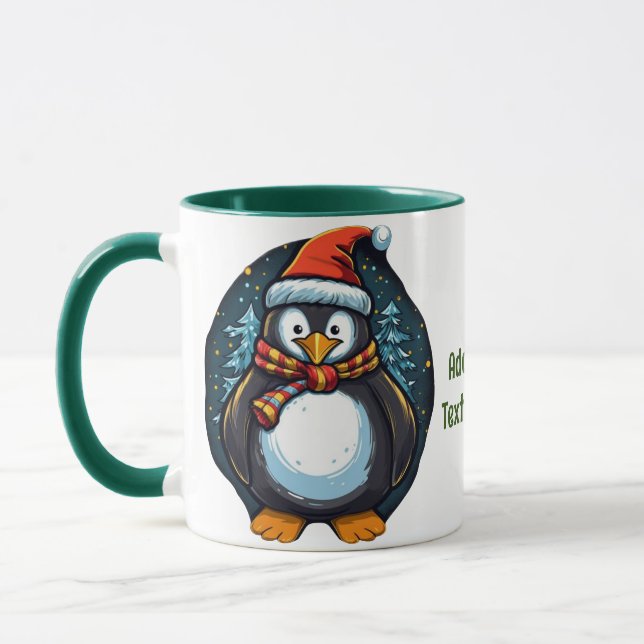 Penguin Santa Hat Scarf Christmas Family Matching Mug (Left)