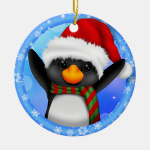 Penguin Santa Hat Year Ceramic Tree Decoration