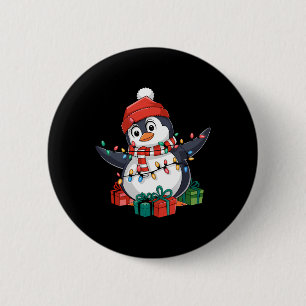 Penguin Santa Lights Christmas - Penguin Lover  6 Cm Round Badge