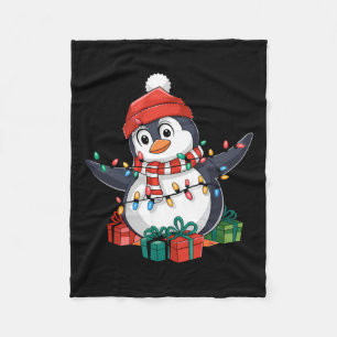 Penguin Santa Lights Christmas - Penguin Lover  Fleece Blanket
