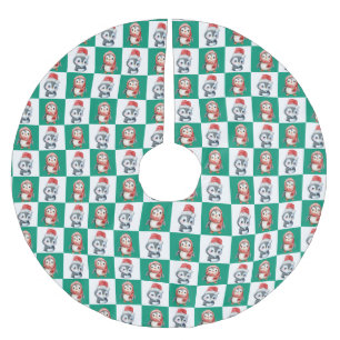 Penguin Santa watercolor Merry Christmas pattern Brushed Polyester Tree Skirt