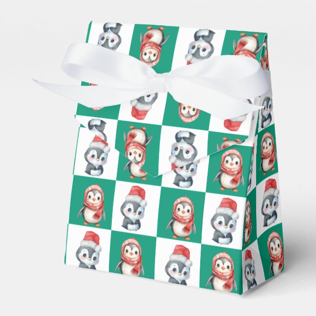 Penguin Santa watercolor Merry Christmas pattern Favour Box (Front Side)