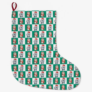 Penguin Santa watercolor Merry Christmas pattern Large Christmas Stocking