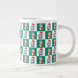 Penguin Santa watercolor Merry Christmas pattern Large Coffee Mug