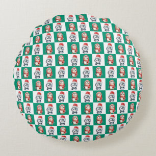 Penguin Santa watercolor Merry Christmas pattern Round Cushion