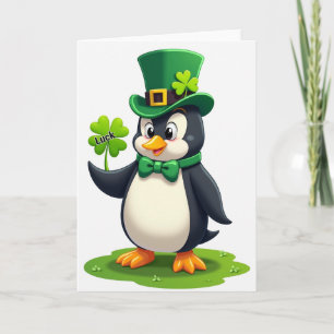 Penguin Shamrock Luck Art Card