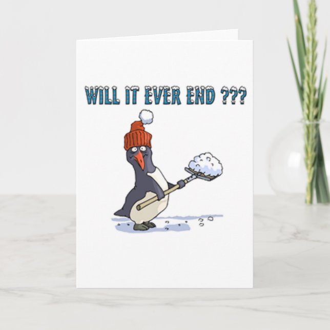 Penguin Shoveling Holiday Card (Front)