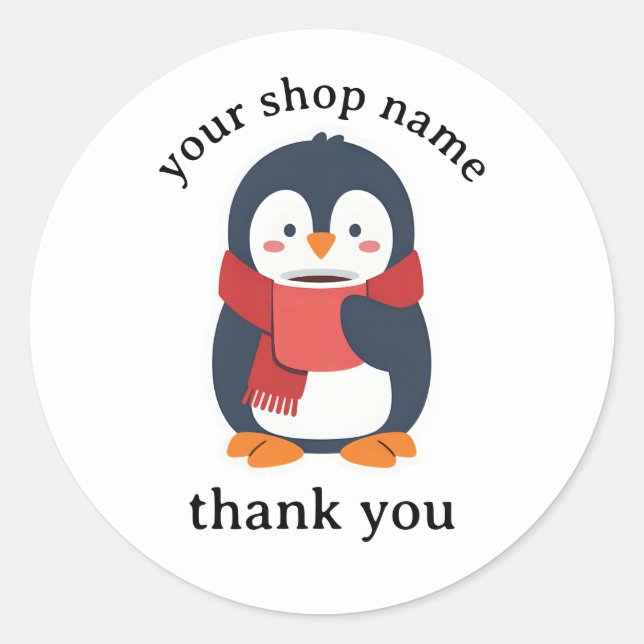 Penguin sipping hot coffee with a cosy scarf classic round sticker (Front)