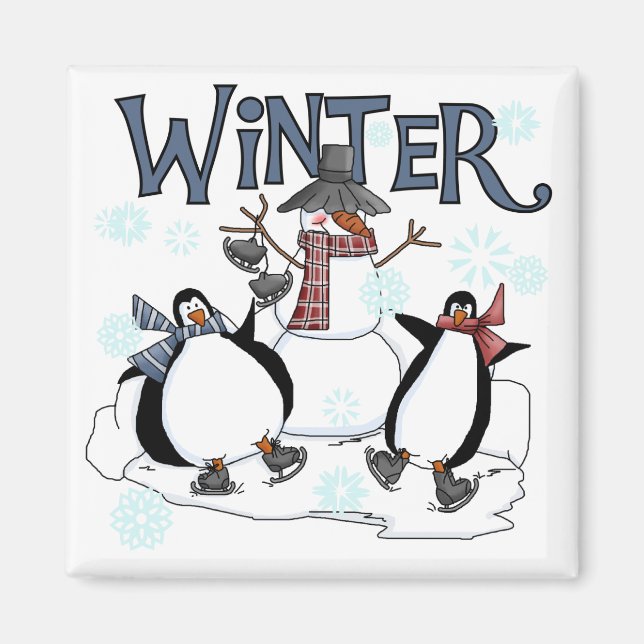 Penguin Skating Holiday Tshirts and Gifts Magnet (Front)