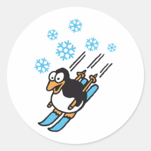 penguin ski classic round sticker