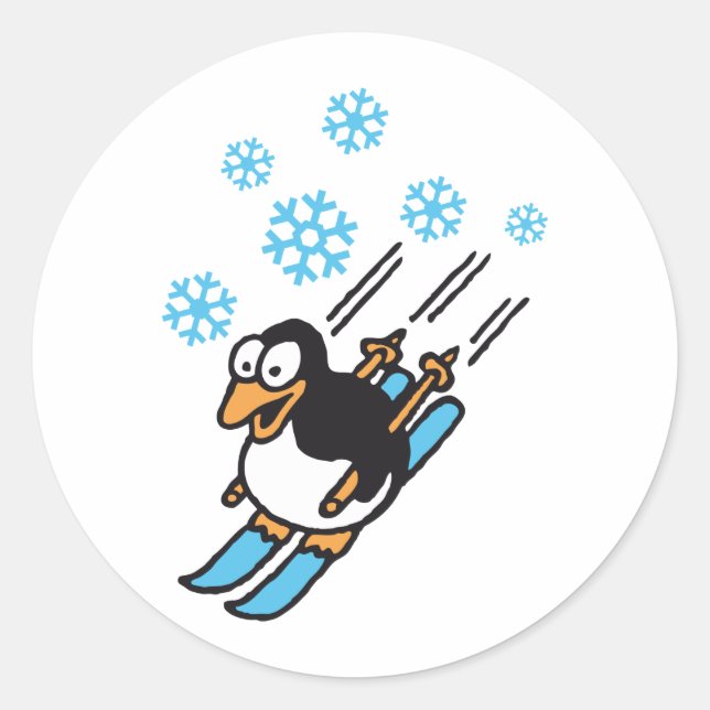 penguin ski classic round sticker (Front)