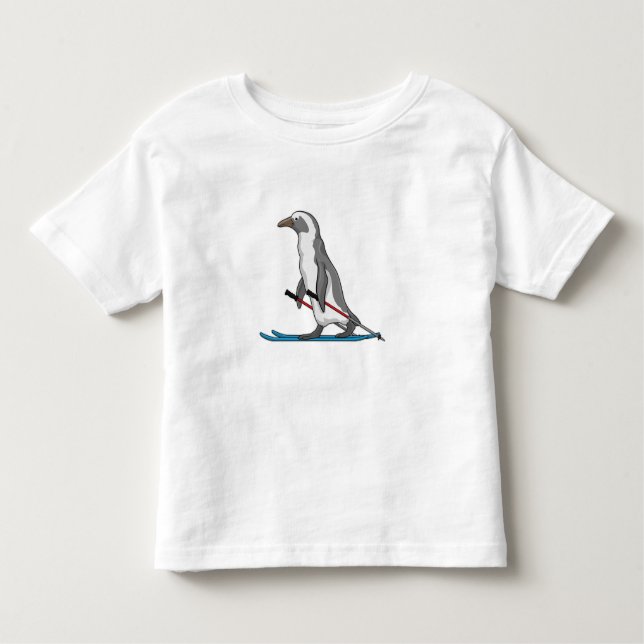 Penguin Skier Ski Toddler T-Shirt (Front)