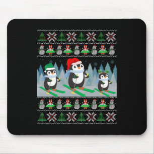Penguin Skiing Ugly Christmas Sweater Sports Pengu Mouse Pad