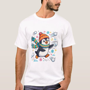 Penguin Snowball Fight Winter Art T-Shirt