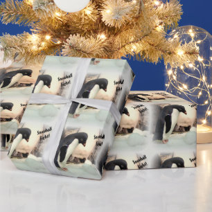 Penguin Snowball Fight Wrapping Paper
