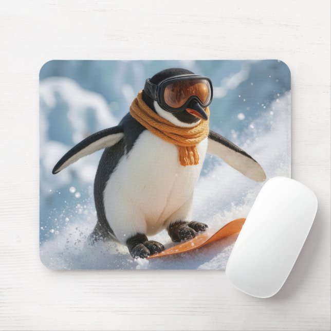 Penguin Snowboarding Downhill Mouse Pad (With Mouse)