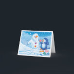 Penguin & Snowman large Christmas card<br><div class="desc">From the picture book featuring Ping Ping the penguin. Here he's having fun building his own individual snowperson.
Available in other sizes - this one is LARGE!</div>