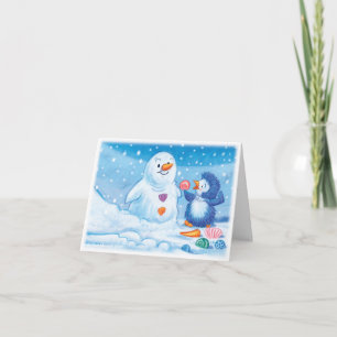 Penguin & Snowman large Christmas card