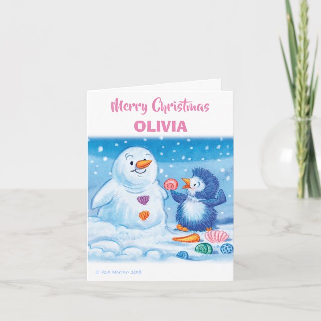Penguin & Snowman medium Christmas card (Front)