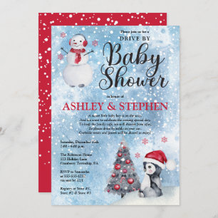 Penguin   Snowman Winter Drive By Boy Baby Shower  Invitation