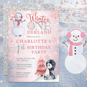 Penguin Snowman Winter ONEderland 1st Birthday Invitation