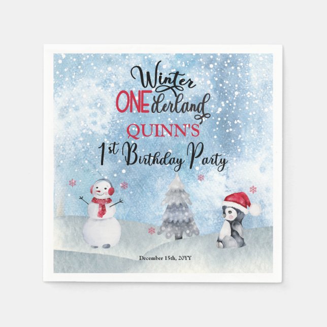Penguin | Snowman Winter ONEderland 1st Birthday P Napkin (Front)