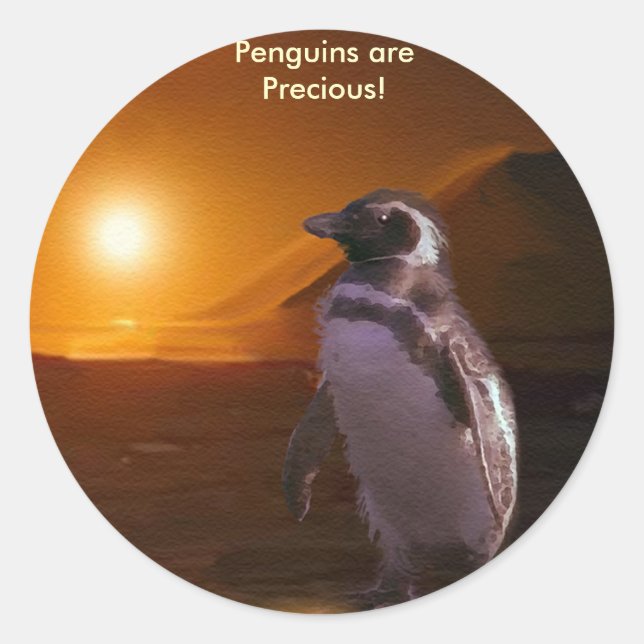 PENGUIN SUNSET CLASSIC ROUND STICKER (Front)
