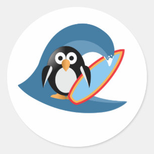 Penguin surfer classic round sticker