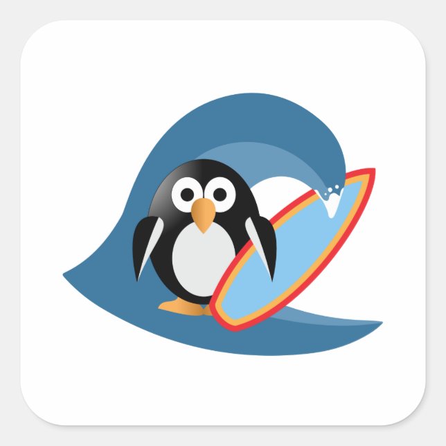 Penguin surfer square sticker (Front)