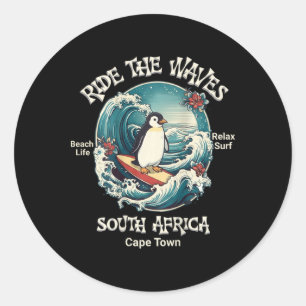 Penguin Surfing Waves South Africa Cape Cod Surfs Classic Round Sticker