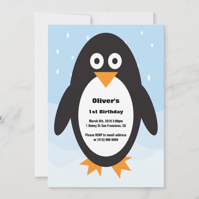 Penguin themed birthday invitation (Front)
