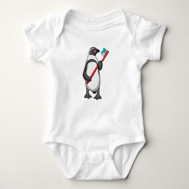 Penguin Tooth brush Baby Bodysuit (Front)