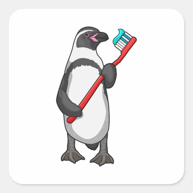 Penguin Tooth brush Square Sticker (Front)