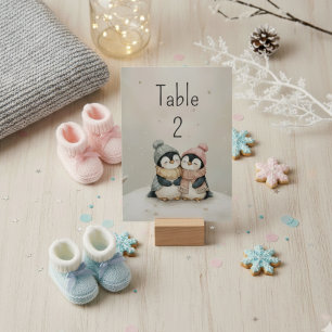 Penguin Twins Winter Wonderland Baby Shower Table Number