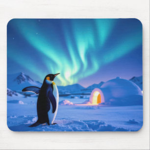Penguin Under Northern Lights Mouse Pad