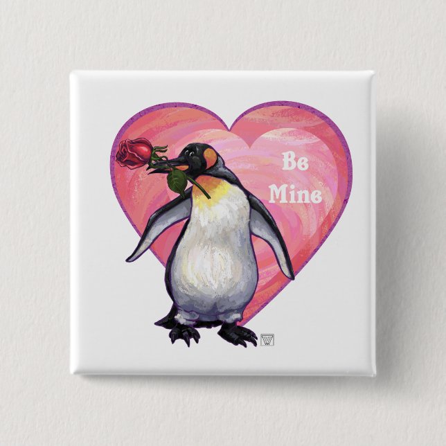 Penguin Valentine's Day 15 Cm Square Badge (Front)