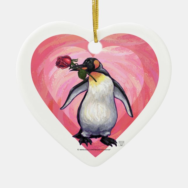 Penguin Valentine's Day Ceramic Tree Decoration (Front)