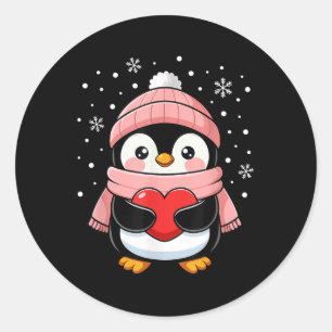 Penguin Valentines Day Red Heart Winter Toddler Gi Classic Round Sticker