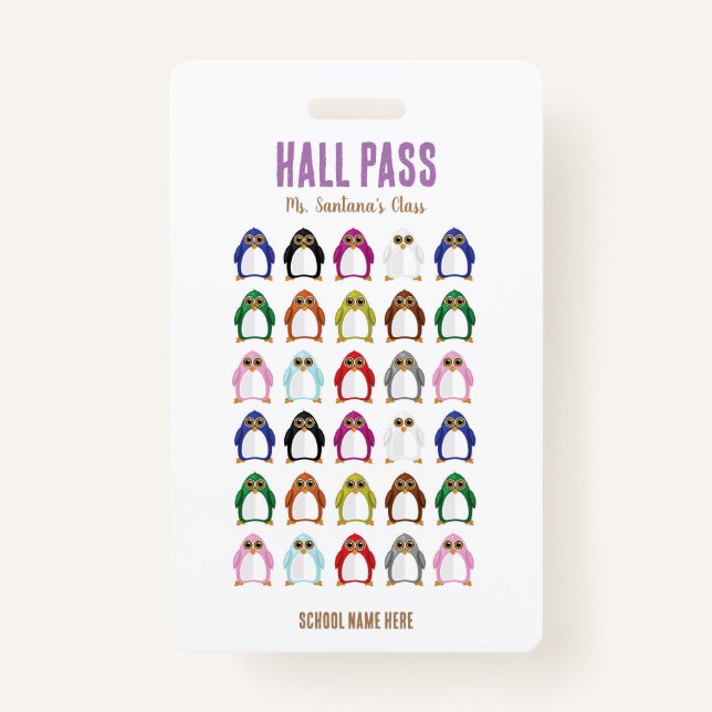 Penguin Variety Hall Pass Badge ID Badge (Front)