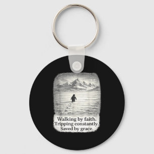 Penguin walking by faith tripping constantly  key ring